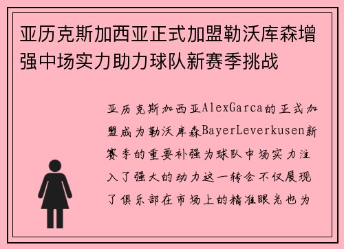 亚历克斯加西亚正式加盟勒沃库森增强中场实力助力球队新赛季挑战